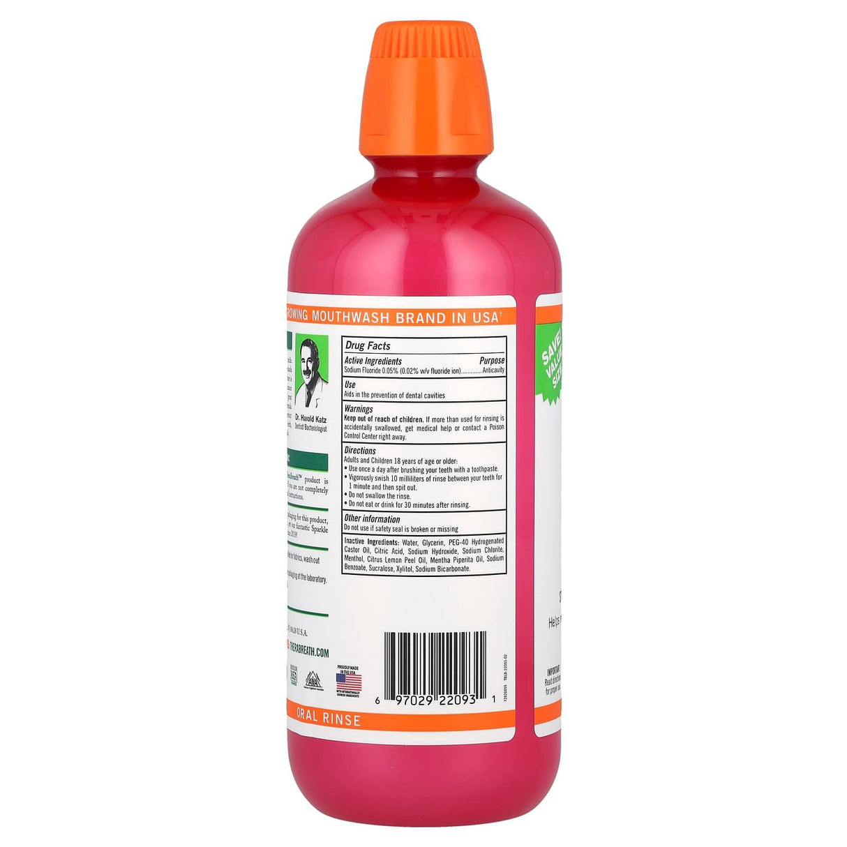 TheraBreath, Anticavity Oral Rinse, Sparkle Mint, 33.8 fl oz (1 l) - Supply Center USA