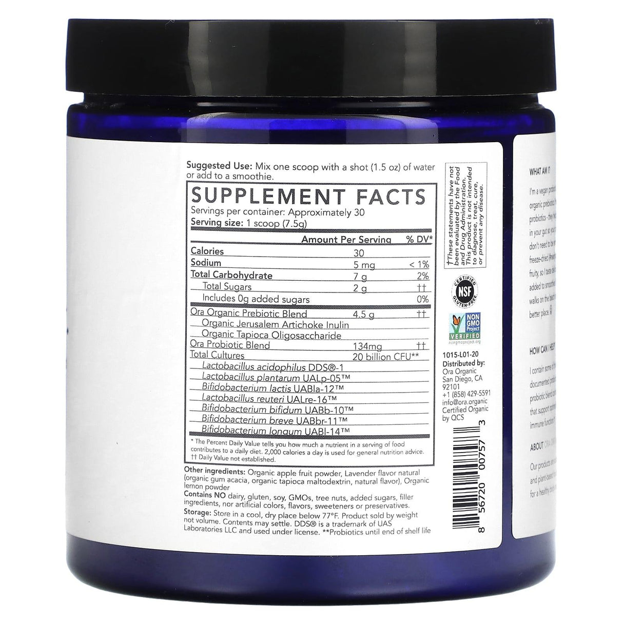 Ora, Trust Your Gut, Vegan Probiotic & Prebiotic Powder, Lavender Lemonade, 20 Billion, 7.9 oz (225 g) - Supply Center USA