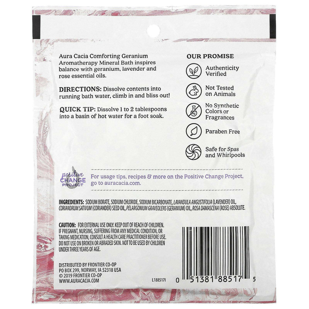 Aura Cacia, Aromatherapy Mineral Bath, Comforting Geranium, 2.5 oz (70.9 g) - HealthCentralUSA