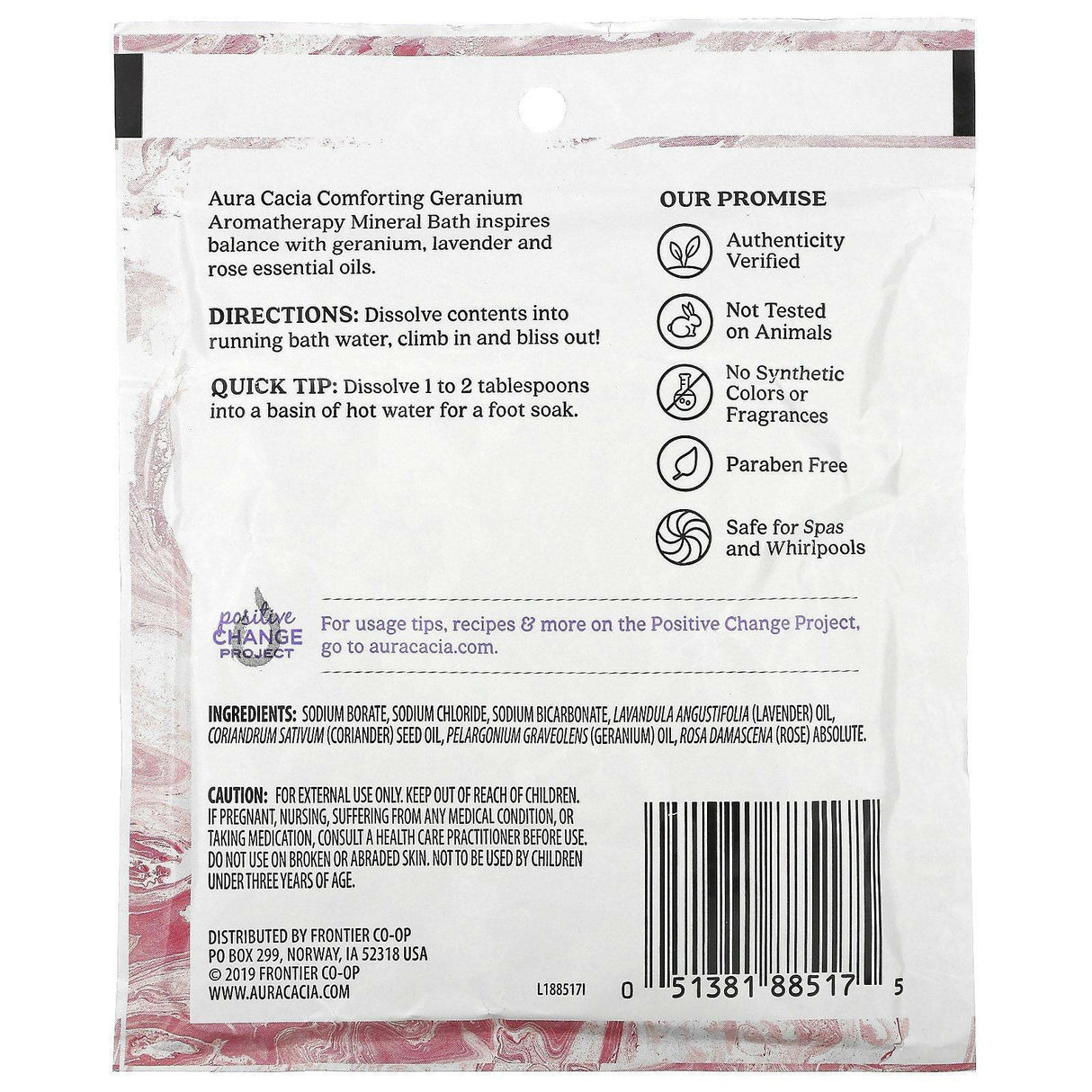 Aura Cacia, Aromatherapy Mineral Bath, Comforting Geranium, 2.5 oz (70.9 g) - Supply Center USA