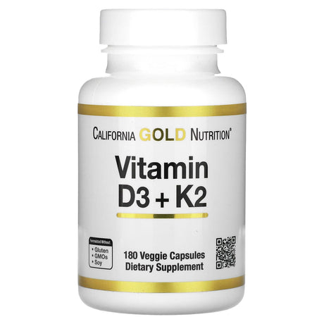 California Gold Nutrition, Vitamin D3 + K2, 180 Veggie Capsules - Supply Center USA