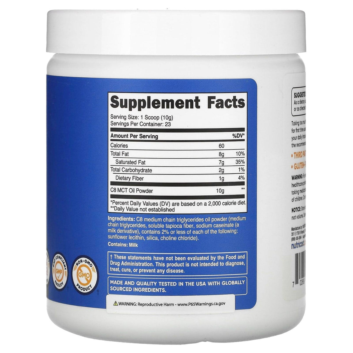 Nutricost, C8 MCT Oil Powder, Unflavored, 8 oz (227 g) - Supply Center USA