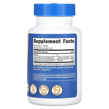 Nutricost, Vitamin K2 + Vitamin D3, 120 Softgels - Supply Center USA