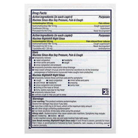 Mucinex, Sinus-Max Day and Nightshift Night Sinus, Maximum Strength, For Ages 12+, 2 Bottles, 20 Caplets - Supply Center USA