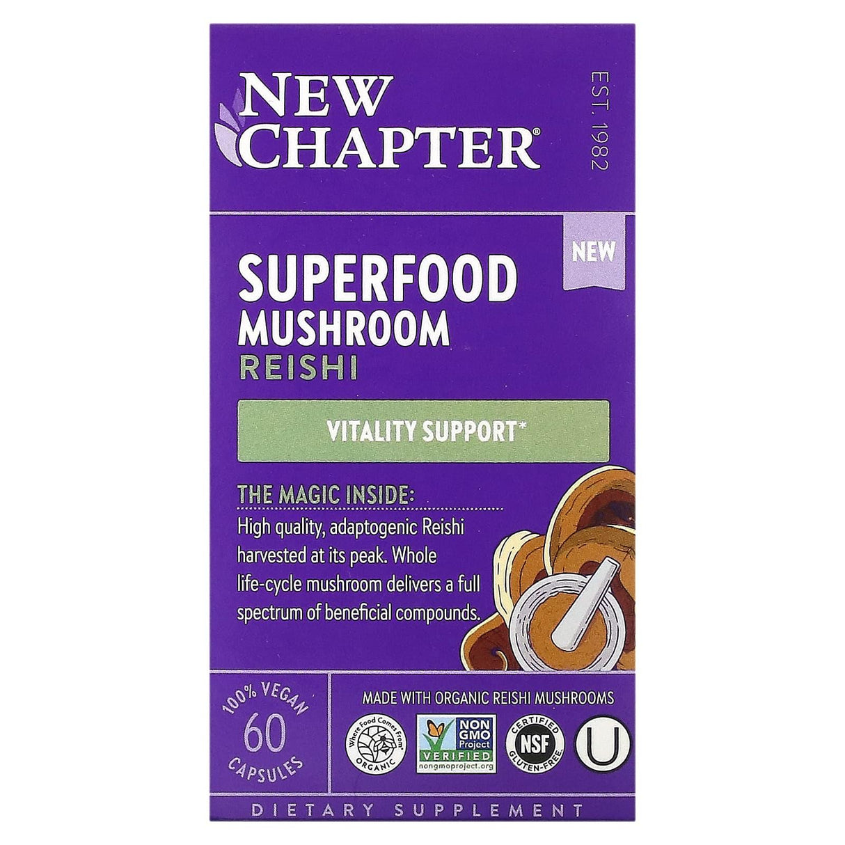 New Chapter, Superfood Mushroom, Reishi, 60 Vegan Capsules - Supply Center USA