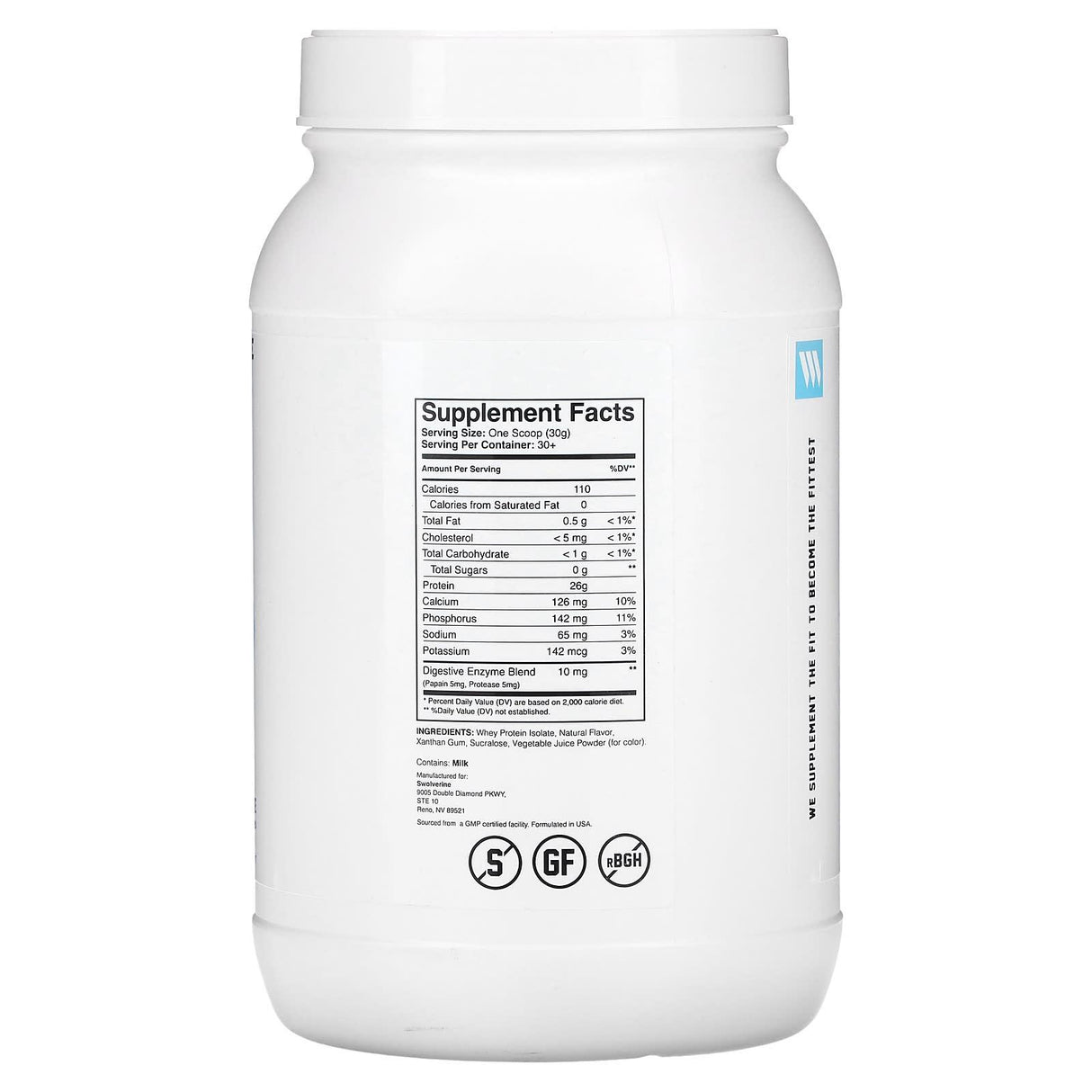 Swolverine, Whey Isolate, Strawberry Milkshake, 2 lb (907 g) - Supply Center USA