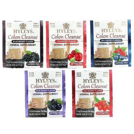 Hyleys Tea, Colon Cleanse, Assorted Tea Collection, Caffeine Free, 42 Foil Envelope Tea Bags, 0.05 oz (1.5 g) Each - Supply Center USA