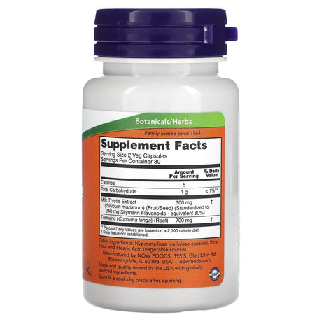 NOW Foods, Milk Thistle Extract with Turmeric, 150 mg, 60 Veg Capsules - Supply Center USA