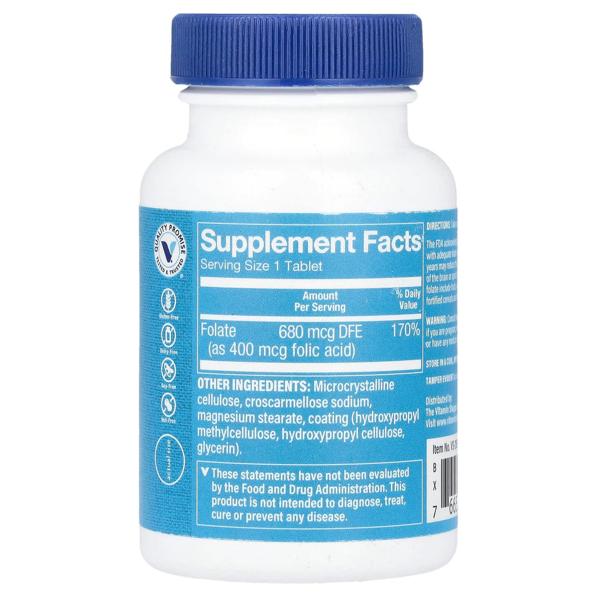 The Vitamin Shoppe, Folic Acid, 680 mcg DFE, 300 Tablets - Supply Center USA