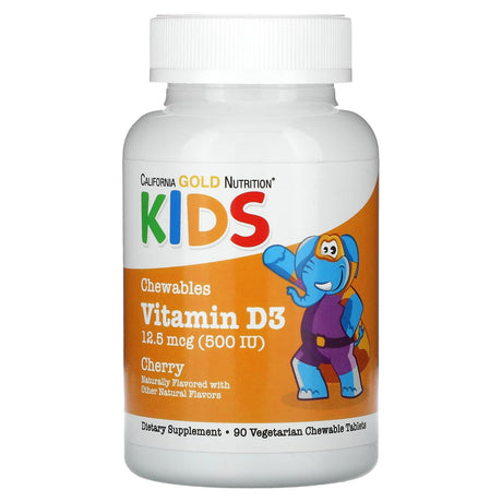 California Gold Nutrition, Chewable Vitamin D3 for Children, Natural Cherry Flavor, 12.5 mcg (500 IU), 90 Vegetarian Tablets - Supply Center USA