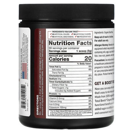 Force Factor, Total Beets, Organic Beetroot Powder, 15.9 oz (450 g) - Supply Center USA