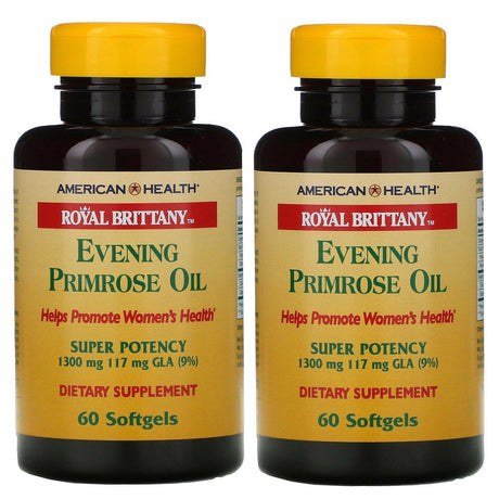 American Health, Royal Brittany, Evening Primrose Oil, 1300 mg, 2 Bottles, 60 Softgels Each - Supply Center USA