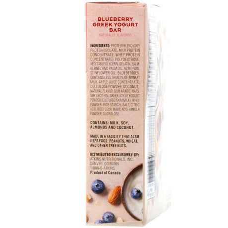 Atkins, Greek Yogurt Bar, Blueberry, 5 Bars, 1.69 oz (48 g) Each - Supply Center USA