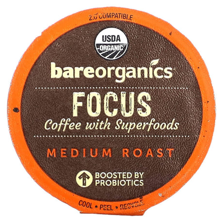 BareOrganics, Focus, Coffee with Superfoods, Medium Roast, 10 Cups, 0.38 oz (10.9 g) Each - Supply Center USA