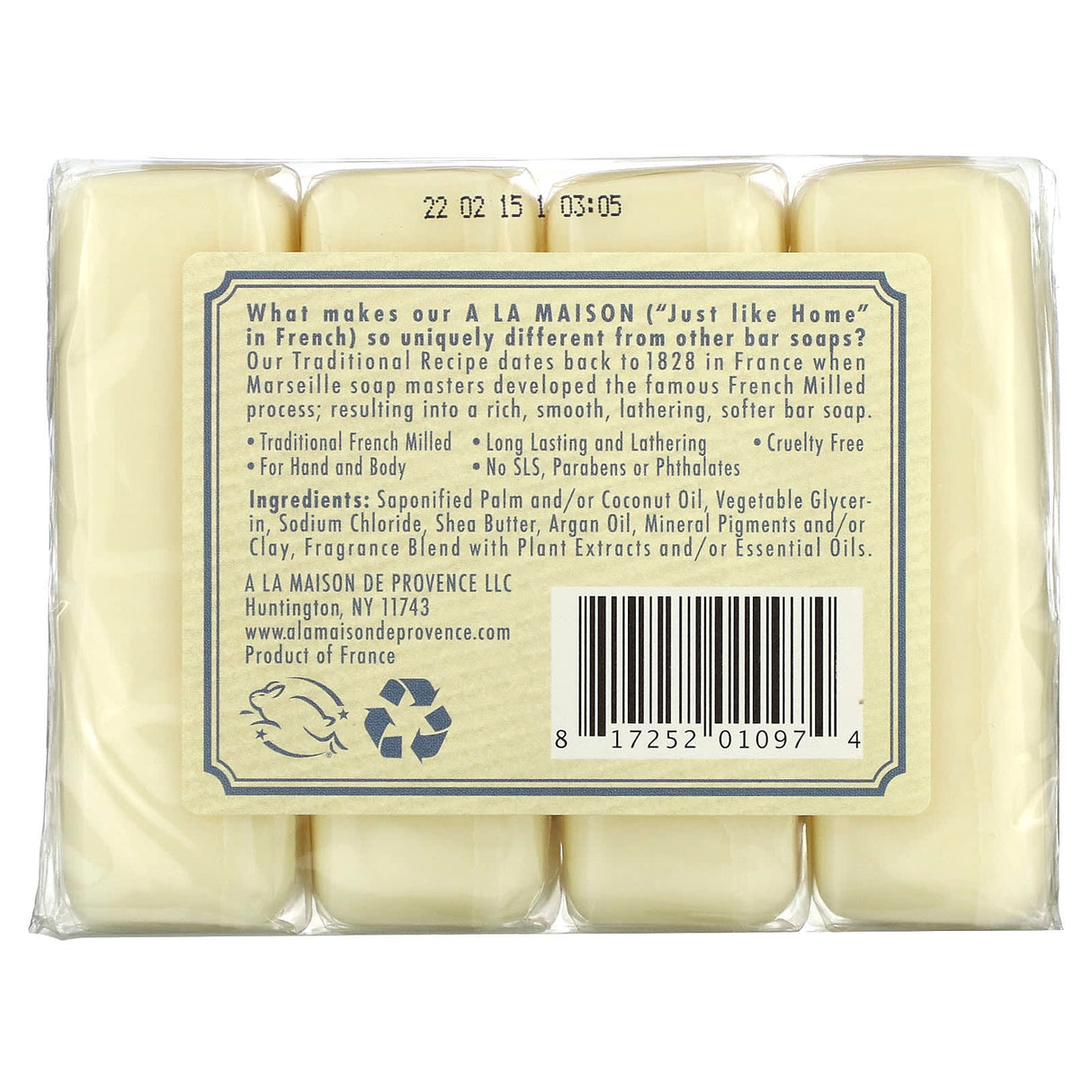 A La Maison de Provence, Hand & Body Bar Soap, Fresh Sea Salt, 4 Bars, 3.5 oz Each
