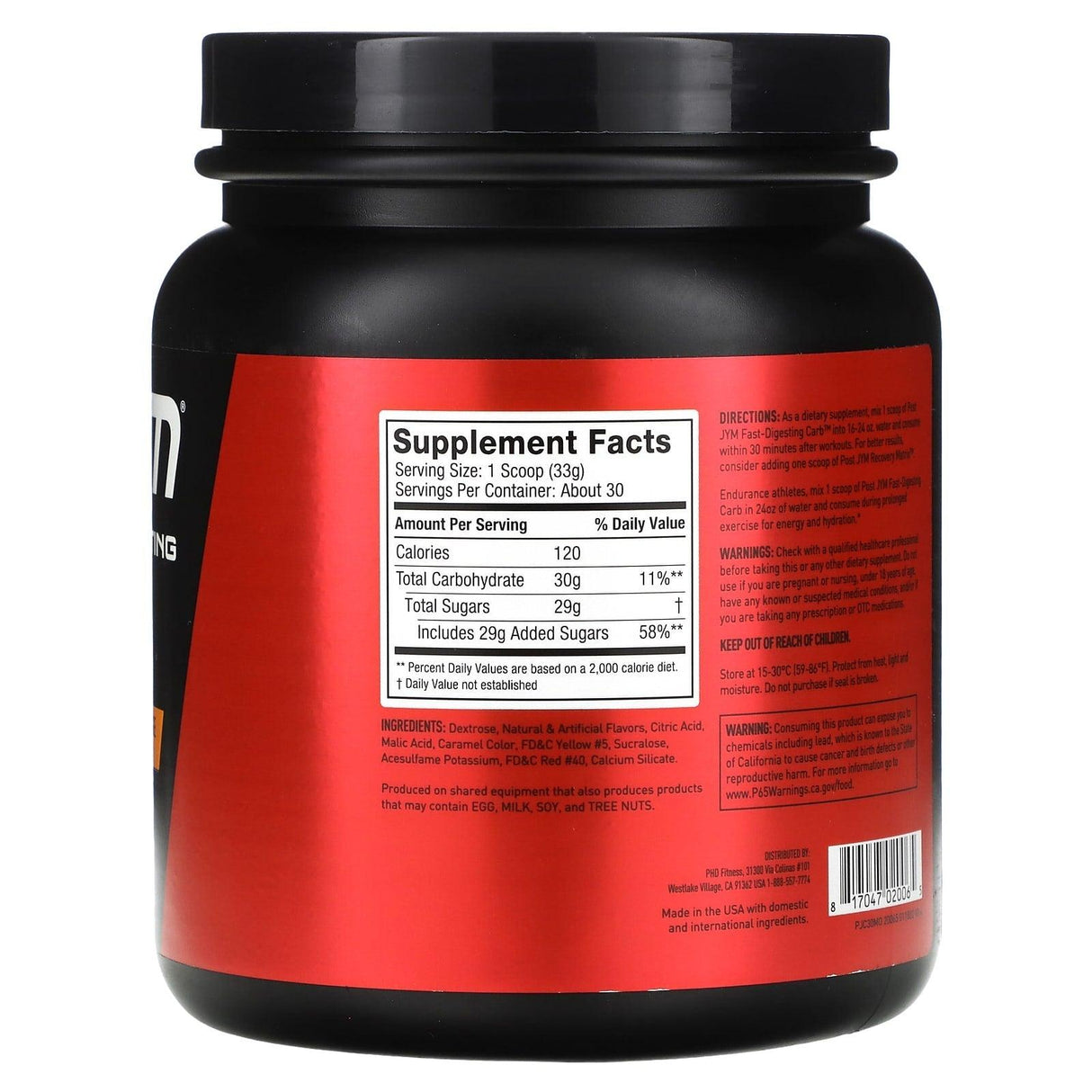 JYM Supplement Science, Post Jym, Fast-Digesting Carb, Mandarin Orange , 2.2 lbs (993 g) - Supply Center USA