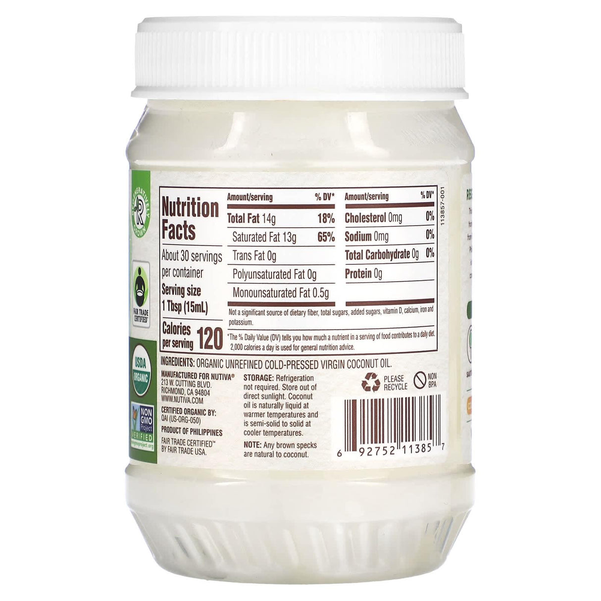 Nutiva, Organic Regeneratively Grown Virgin Coconut Oil, 15 fl oz (444 ml) - Supply Center USA