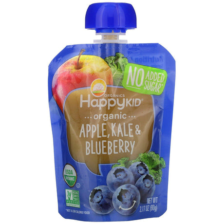 Happy Family Organics, Happy Kid, Organic Apple, Kale, & Blueberry, 4 Pouches, 3.17 oz (90 g) Each - Supply Center USA