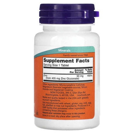 NOW Foods, Zinc, 50 mg, 100 Tablets - Supply Center USA