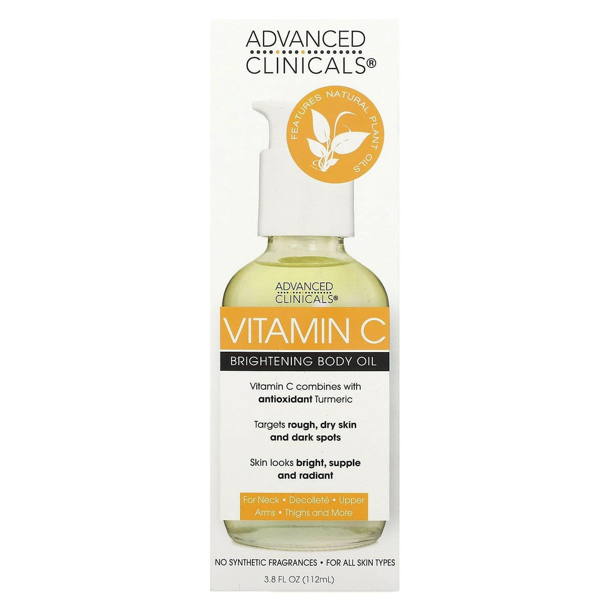 Advanced Clinicals, Vitamin C, Brightening Body Oil, 3.8 fl oz (112 ml) - Supply Center USA