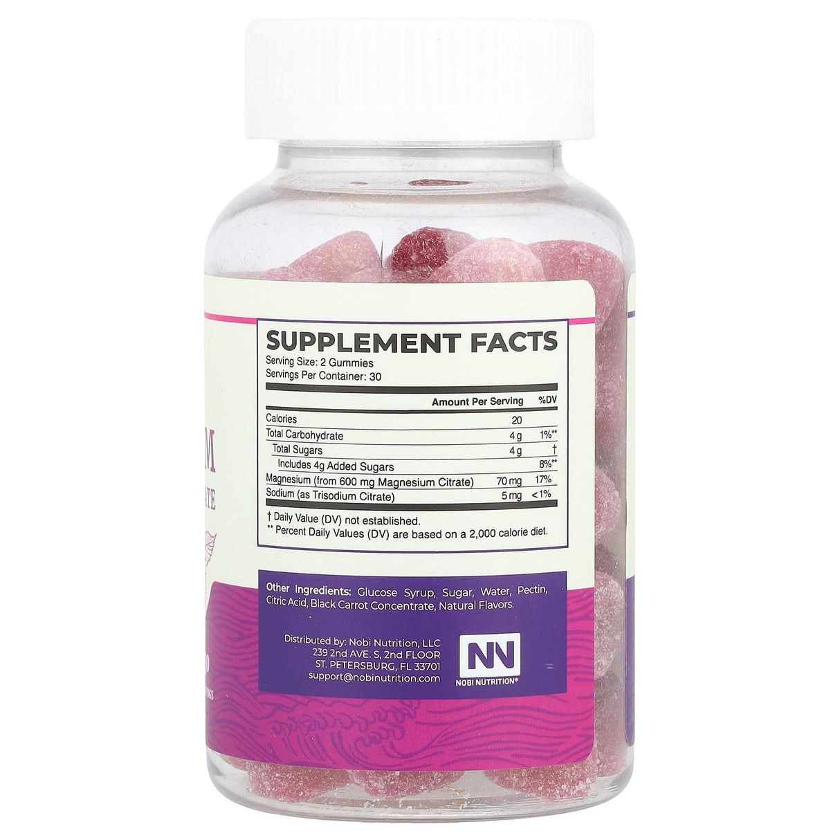 Nobi Nutrition, Magnesium Citrate Gummies, High Absorption, Raspberry, 600 mg, 60 Gummies (300 mg Per Gummy) - Supply Center USA