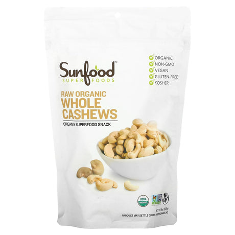 Sunfood, Raw Organic Whole Cashews, 8 oz (227 g) - Supply Center USA