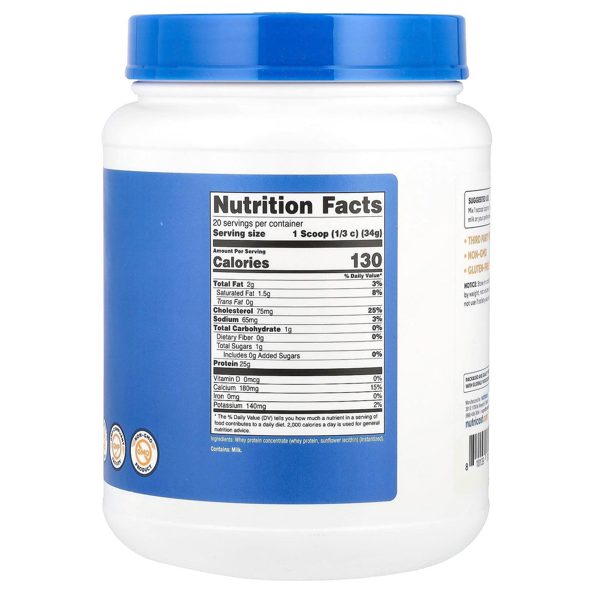 Nutricost, Whey Protein Concentrate, Unflavored, 1.5 lb (680 g) - Supply Center USA