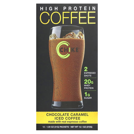 Chike Nutrition, High Protein Iced Coffee, Chocolate Caramel, 12 Packets, 1.09 oz (31 g) Each - Supply Center USA