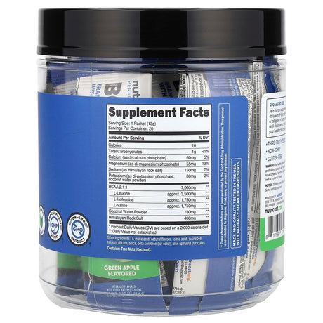 Nutricost, Performance, BCAA+, Green Apple, 20 Packets, 0.5 oz (13 g) Each - Supply Center USA