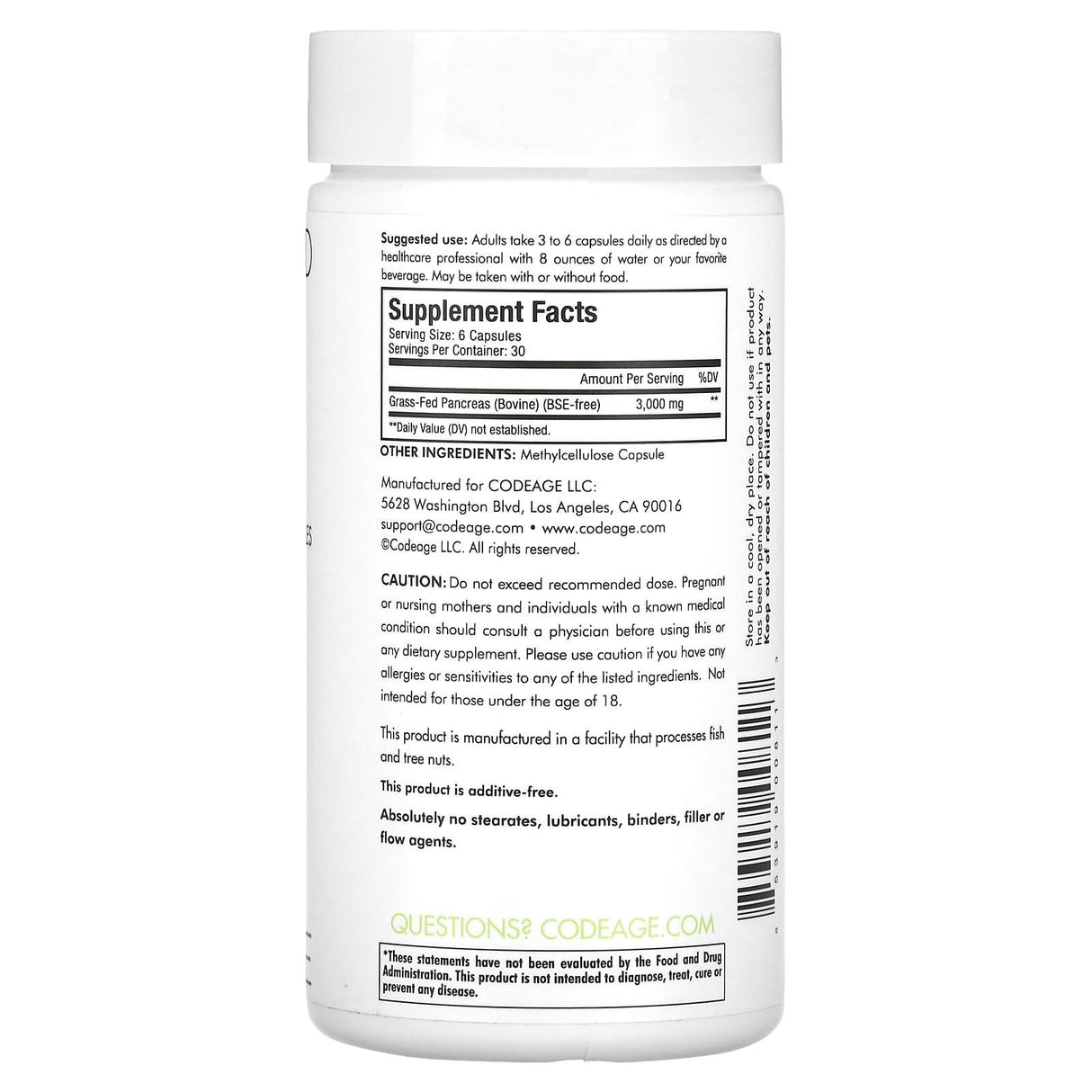 Codeage, Beef Pancreas, Grass-Fed, Pasture Raised, 180 Capsules - Supply Center USA