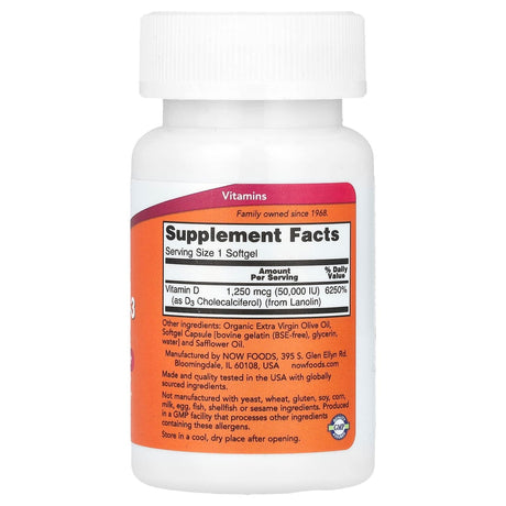 NOW Foods, Vitamin D-3, Max Potency, 50,000 IU, 12 Softgels - Supply Center USA