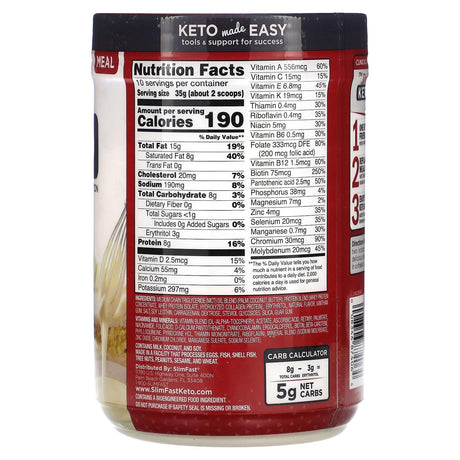 SlimFast, Keto Meal Shake, Vanilla Cake Batter, 12.2 oz (350 g) - Supply Center USA