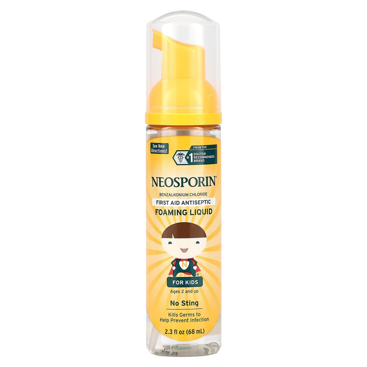 Neosporin, First Aid Antiseptic Foaming Liquid, For Kids, Ages 2 and Up, 2.3 fl oz (68 ml)
