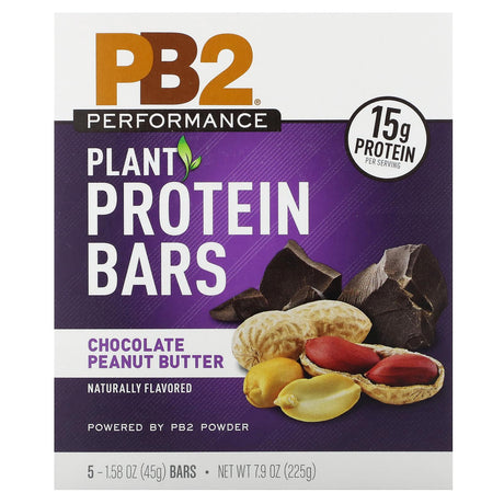 PB2 Foods, PB2 Performance, Plant Protein Bars, Chocolate Peanut Butter , 5 Bars, 1.58 oz (45 g) - Supply Center USA