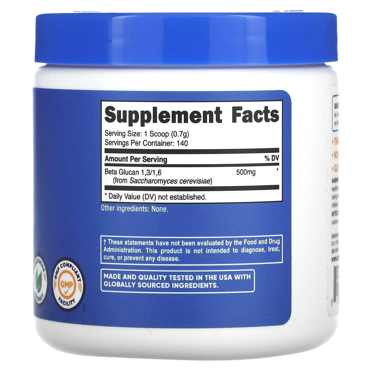 Nutricost, Beta Glucan 1,3/1,6, Unflavored, 500 mg, 3.5 oz (100 g) - Supply Center USA