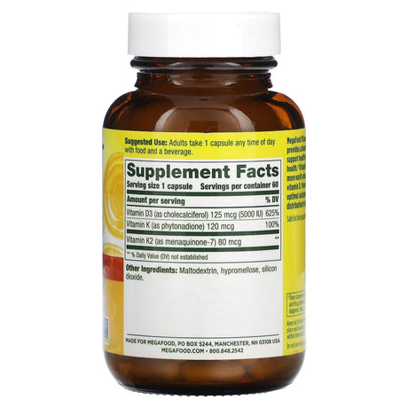 MegaFood, Vitamin D3, 125 mcg (5,000 IU), 60 Capsules - Supply Center USA