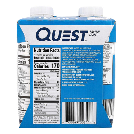 Quest Nutrition, Protein Shake, Vanilla, 4 Shakes, 11 fl oz (325 ml) Each - Supply Center USA