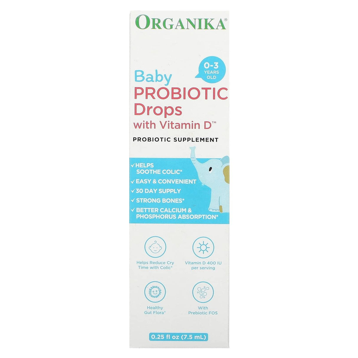 Organika, Baby Probiotic Drops with Vitamin D, 0-3 Years , 0.25 fl oz (7.5 ml) - Supply Center USA