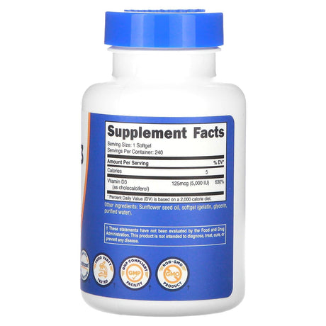 Nutricost, Vitamin D3, 5,000 IU, 240 Softgels - Supply Center USA