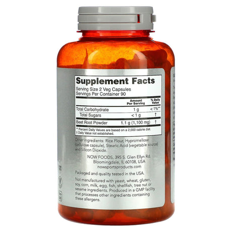 NOW Foods, Sports, Beet Root, 550 mg, 180 Veg Capsules - Supply Center USA