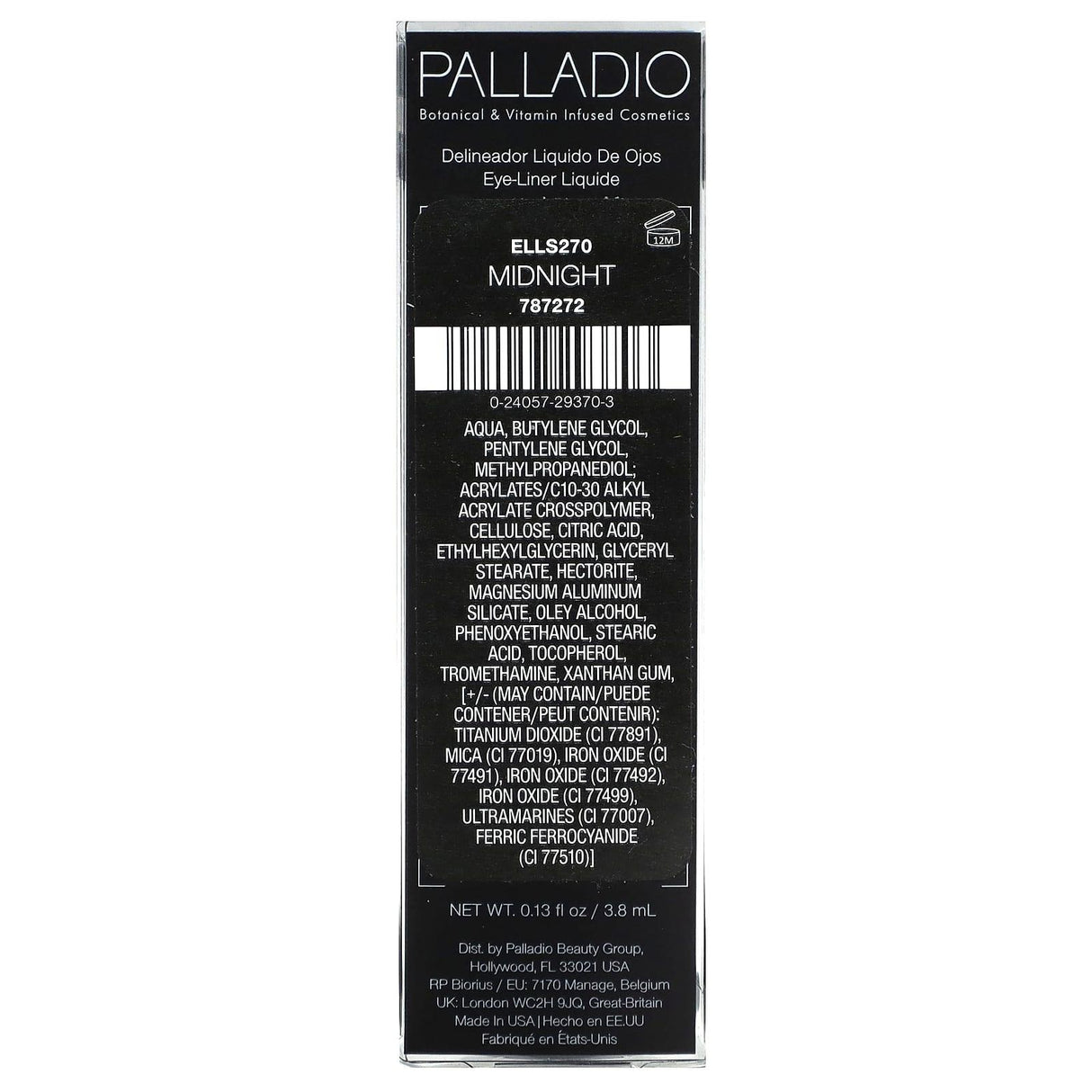 Palladio, Liquid Eyeliner, Midnight ELLS270, 0.13 fl oz (3.8 ml) - Supply Center USA