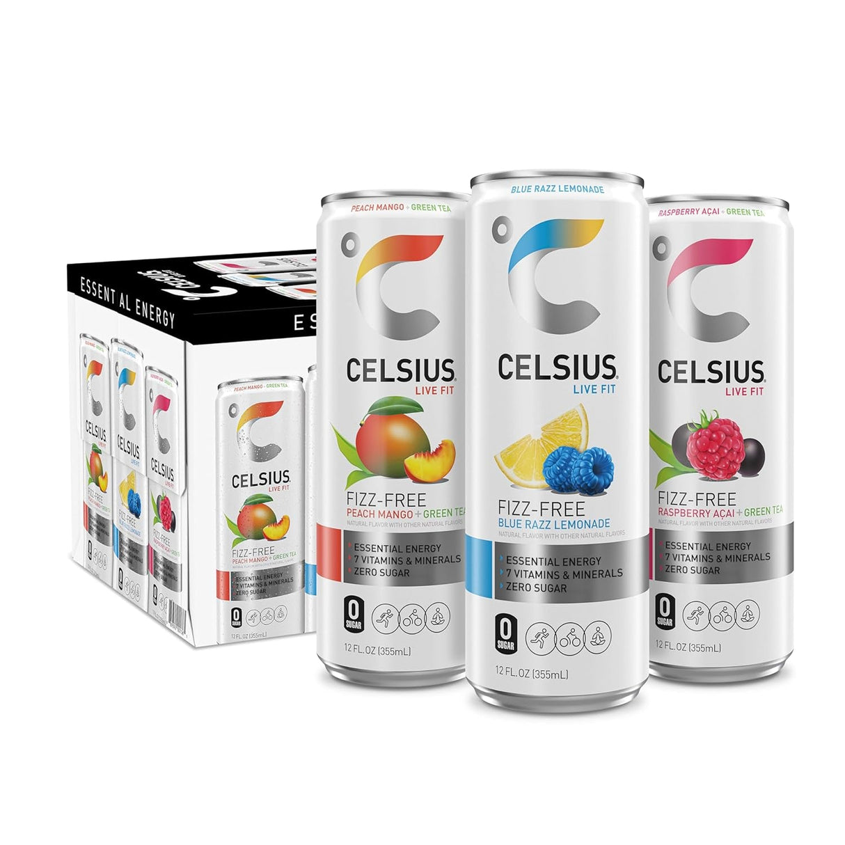 CELSIUS Assorted Flavors Official Variety Pack, Functional Essential Energy Drinks, 12 Fl Oz (Pack of 12)