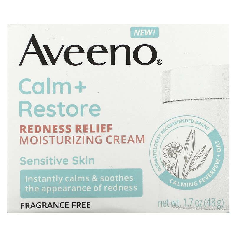 Aveeno, Calm + Restore, Redness Relief Moisturizing Cream, Sensitive Skin, Fragrance Free, 1.7 oz (48 g) - Supply Center USA