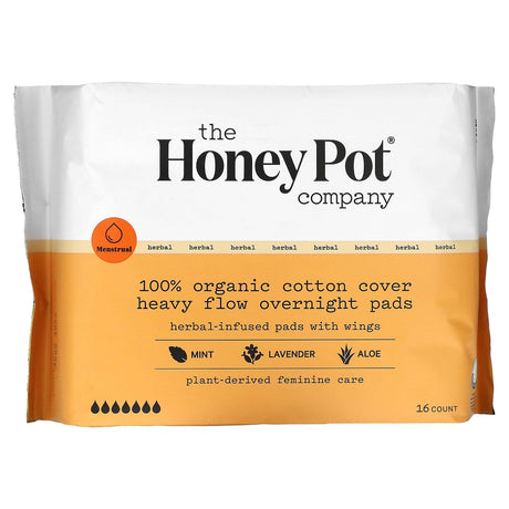 The Honey Pot Company, 100% Organic Cotton Cover Heavy Flow Overnight Pads, 16 Count - Supply Center USA