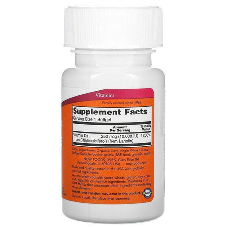 Now Foods, High Potency Vitamin D-3, 10,000 IU, 240 Softgels - Supply Center USA