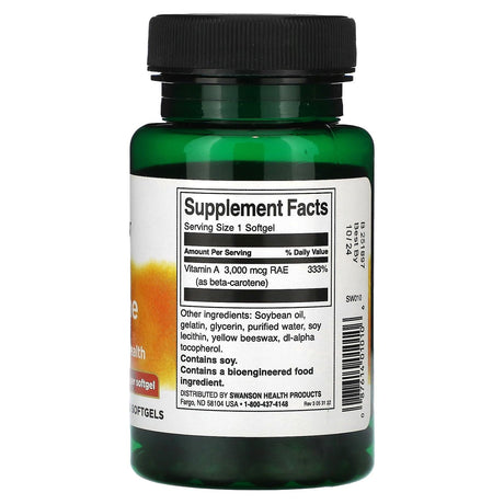 Swanson, Beta Carotene, 25,000 IU (7,500 mcg RAE), 300 Softgels - Supply Center USA