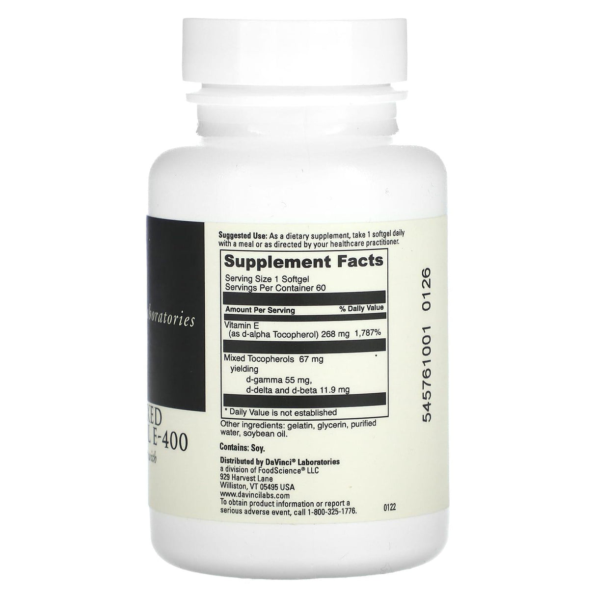 DaVinci Laboratories of Vermont, Natural Mixed Tocopherol E-400, 60 Softgels - Supply Center USA