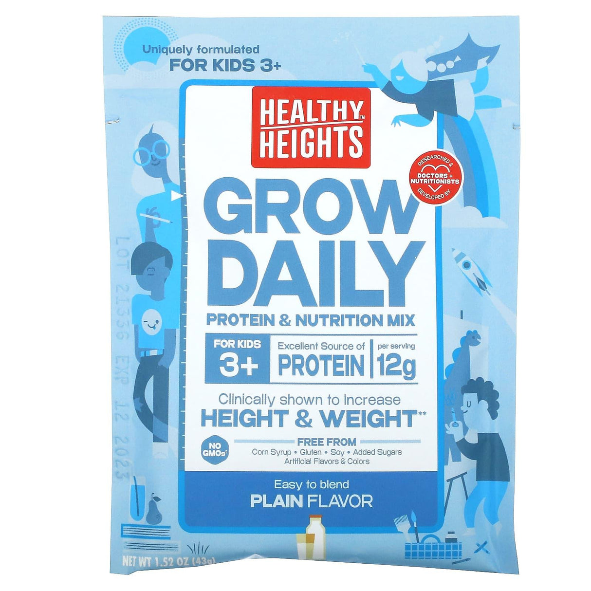 Healthy Heights, Grow Daily, Protein & Nutrition Mix, For Kids 3+, Plain, 7 Packets, 1.52 oz (43 g) Each - Supply Center USA