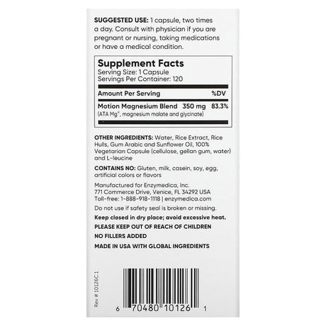 Enzymedica, Magnesium, Motion, 120 Capsules - Supply Center USA