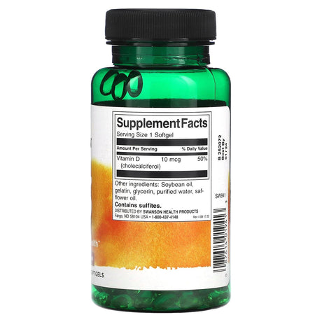 Swanson, Vitamin D3, 400 IU (10 mcg), 250 Softgels - Supply Center USA